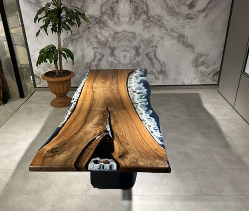 Custom Live Edge Ocean Epoxy River Table | Dining Table in Tables by Gül Natural Furniture. Item made of birch wood works with minimalism & art deco style