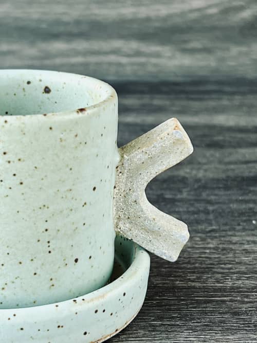 Seafoam - Twiggy Espresso cup & Saucer | Drinkware by Tomoko Ceramics | Oakland in Oakland. Item made of stoneware works with contemporary & modern style