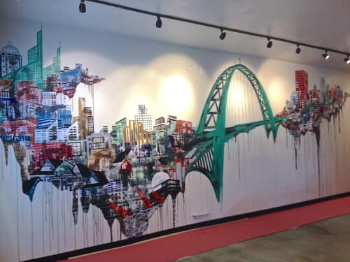 Fremont Bridge Mural | Murals by Ursula Barton | Pacific Green in Portland. Item composed of synthetic