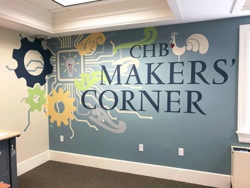CHB Maker's Corner | Murals by Toni Miraldi / Mural Envy, LLC | Cyrenius H Booth Library in Newtown. Item composed of synthetic