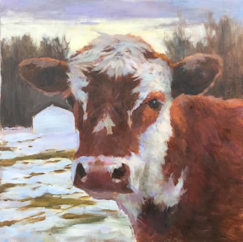 Portrait of a cow | Oil And Acrylic Painting in Paintings by Julia Lesnichy Art. Item made of canvas