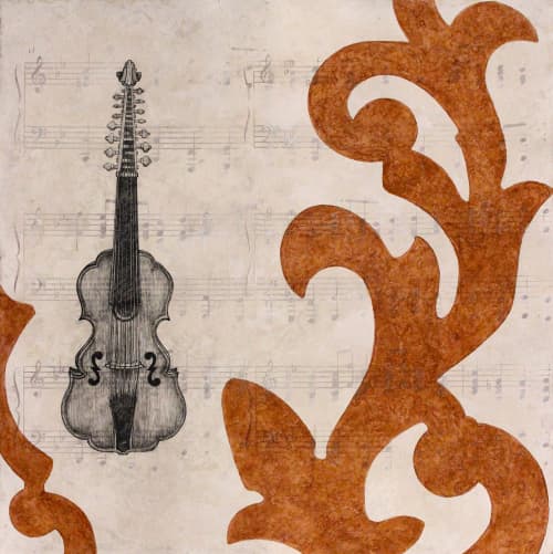 Viola d’Amore | Watercolor Painting in Paintings by Paul Flippen | The Elizabeth Hotel, Autograph Collection in Fort Collins. Item composed of paper and synthetic