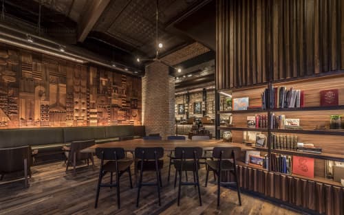 Wood Mural | Murals by Jesse LeDoux | Starbucks in Chicago. Item composed of wood
