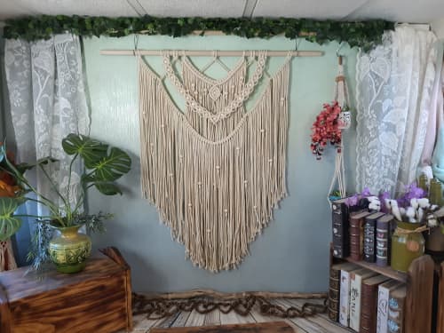 Beaded Boho Macrame Wall Hanging | Wall Hangings by Desert Indulgence. Item composed of wood and cotton in boho style