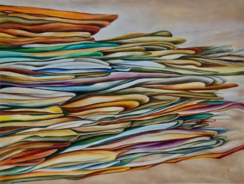 'Golden Cliffs' | Oil And Acrylic Painting in Paintings by Sangeeta Sagar. Item composed of canvas in contemporary or modern style