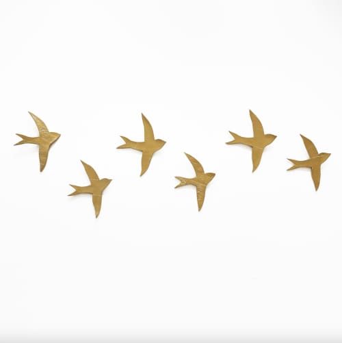 Large scale ceramic wall sculpture artwork gold birds | Wall Hangings by Elizabeth Prince Ceramics. Item composed of ceramic compatible with minimalism and contemporary style