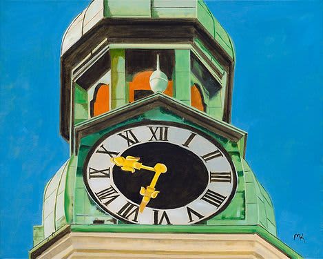 Copper Clock Tower - Original Oil Painting on Canvas | Oil And Acrylic Painting in Paintings by Michelle Keib Art. Item composed of canvas