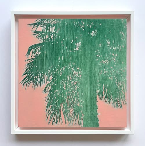 Sunrise Palms (12 x 12 inch Oil Painting on Wood Panel) | Oil And Acrylic Painting in Paintings by Christine So. Item composed of birch wood in boho or contemporary style