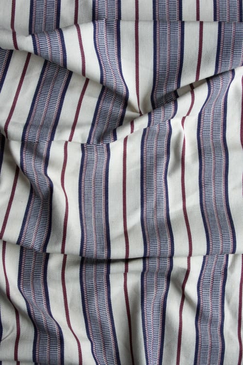 Aura Handwoven Stripe Fabric (Navy/Burg) | Curtain in Curtains & Drapes by Routes Interiors. Item composed of cotton compatible with boho and contemporary style