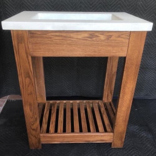 Oak Vanity with Gray Concrete Top by Wood and Stone Designs Wescover