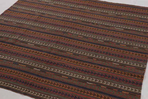 Vintage Persian Square Kilim, Polychromatic Geometric Stripe | Area Rug in Rugs by Rug and Kilim