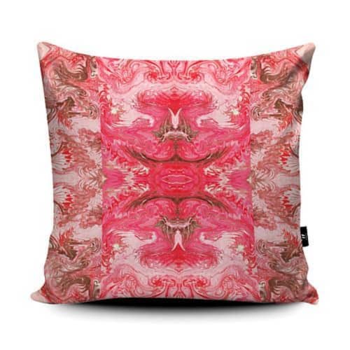 Magenta on pink arabesque | Cushion in Pillows by KALEIDO MARBLING ART. Item made of cotton