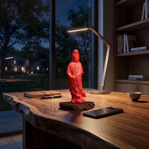 Premium Contemporary Cinnabar Inkstick Carved II: Avalokites | Sculptures by Dynasty Artisan. Item in contemporary or japandi style