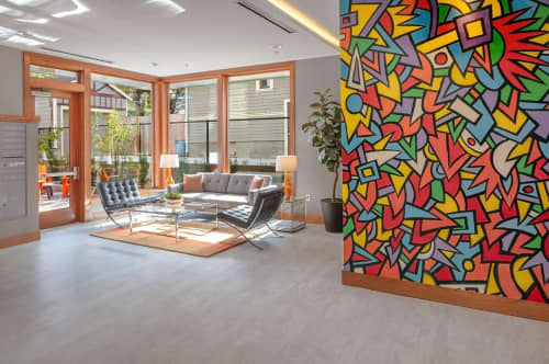 Bright Colored Apartment Indoor Mural | Murals by Tom Cramer | Alberta13 pdx in Portland. Item made of synthetic