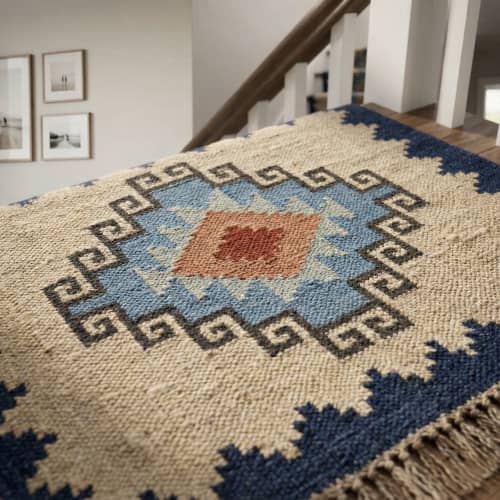 Handwoven Woolen Stair Runner Rug | Rugs by Evergreen Carpets. Item made of wool works with boho & minimalism style