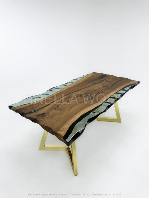 Wave Epoxy Resin Table - Handmade Epoxy Dining Table | Tables by Tinella Collection. Item composed of wood in minimalism or contemporary style