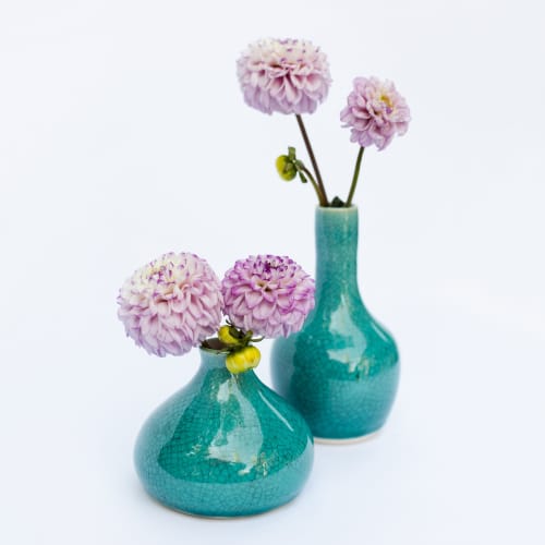 Teal Porcelain Crackle Bud Vase | Vases & Vessels by Tina Fossella Pottery. Item made of ceramic