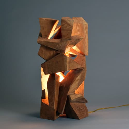 Copper Canyon, Carved Cherry Light Sculpture | Table Lamp in Lamps by Phil Woodward Art