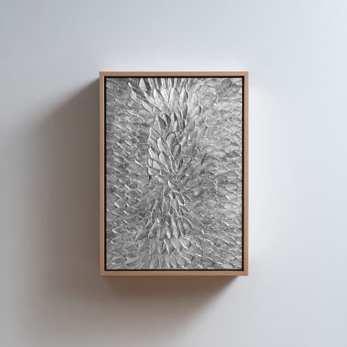 Horizontal Silver Sculptural Wall Art | Mixed Media in Paintings by Berezart. Item made of canvas compatible with minimalism and mid century modern style