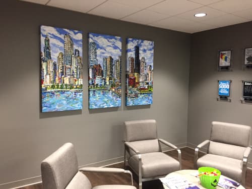 Chicago Triptych Painting | Oil And Acrylic Painting in Paintings by Sue Averell | Chicago in Chicago. Item composed of canvas
