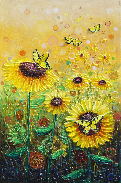 Dancing Swallowtails among Sunflowers | Oil And Acrylic Painting in Paintings by DaggArt