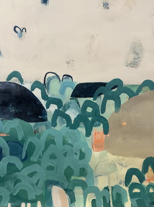That bright open place on high ground | Mixed Media in Paintings by Vikki Drummond. Item made of wood with paper works with mid century modern & modern style