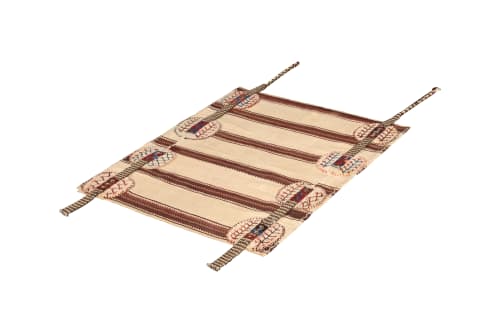 Mid-Century Vintage Striped Kilim Beige Brown Bag Rug 23609 | Area Rug in Rugs by Rug and Kilim