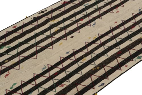 Vintage Persian Kilim in Beige with Black Stripes, Panel | Area Rug in Rugs by Rug and Kilim