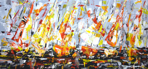 Abstract regatta 3. | Oil And Acrylic Painting in Paintings by IRYNA KASTSOVA. Item made of canvas compatible with contemporary style