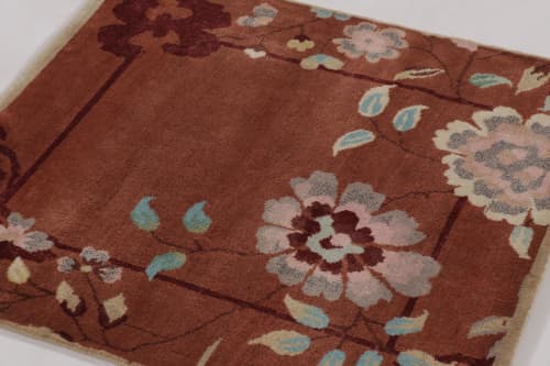 Rug & Kilim’s Chinese Art Deco Square Rug, Vibrant Florals | Area Rug in Rugs by Rug and Kilim