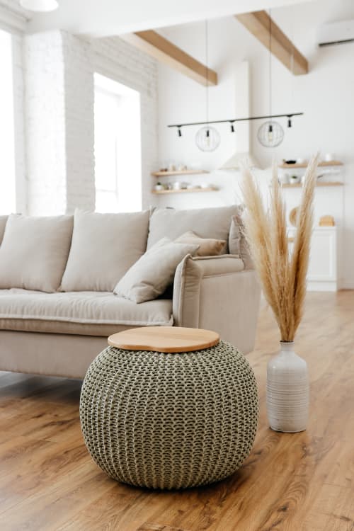 Coffee Table - Knitted Pouf | Tables by Chasha Home. Item made of wood with cotton
