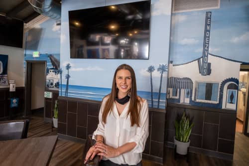 Vintage Beach Mural of San Clemente | Murals by Nichole McDaniel | Daily's Sports Grill in San Clemente. Item composed of synthetic