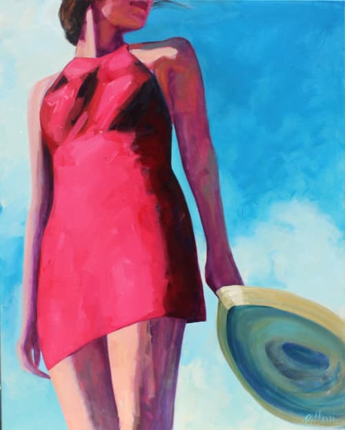 'Straw Hat Blowing', 60"x48" original oil painting | Oil And Acrylic Painting in Paintings by T.S. Harris aka Tracey Sylvester Harris. Item made of synthetic