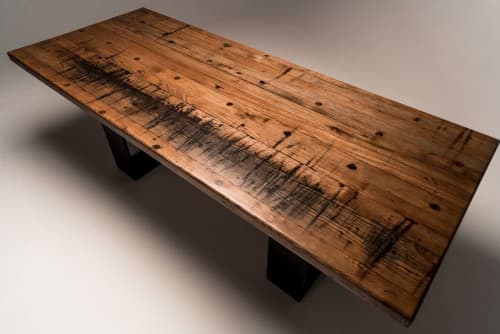 Stained Oak | Reclaimed Boxcar | Dining Table in Tables by L'atelier Mata. Item composed of oak wood