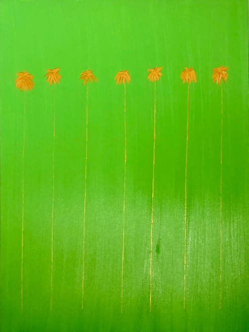 Lucky 7 Palms #3 | Oil And Acrylic Painting in Paintings by Dutch Montana Art | Corona Del Mar in Newport Beach. Item composed of canvas & synthetic
