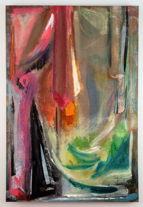 Curtain | Oil And Acrylic Painting in Paintings by Molly Herman. Item made of linen with synthetic