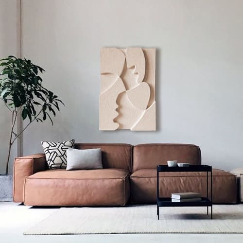 Minimalistic Style Wall Sculpture, Plaster Wall Art | Sculptures by Vaiva Art Atelier. Item composed of wood and marble in minimalism or contemporary style