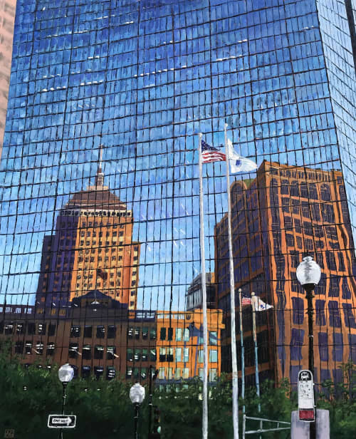 Back Bay Reflections | Oil And Acrylic Painting in Paintings by Ann Gorbett Palette Knife Paintings | The Artist’s Studio and Gallery in Foxborough. Item composed of synthetic