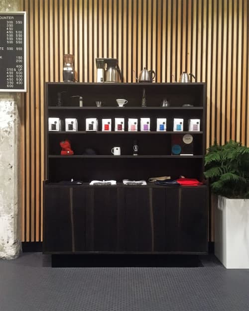 Heart Coffee Roasters - Westside Cafe | Credenza in Storage by Bolster Furniture | Heart Coffee (Westside) in Portland. Item made of oak wood with steel