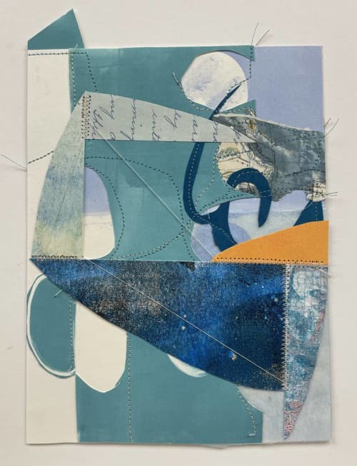 North | Collage in Paintings by Susan Smereka. Item composed of paper & fiber compatible with contemporary and mediterranean style