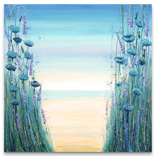 Beach Flowers — Original Textured Acrylic Painting | Oil And Acrylic Painting in Paintings by DaggArt. Item composed of canvas in coastal style