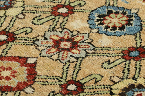 Rug & Kilim’s Caucasian Kuba Rug in Light Gold with Floral | Area Rug in Rugs by Rug and Kilim