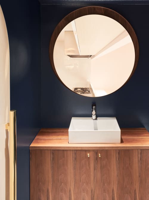 Round Mirror LUNA WALNUT | Decorative Objects by HACHI COLLECTIONS | Ginza Brasserie Grand Bleu in Chuo City. Item made of walnut