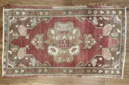Hand-woven Turkish Rug Doormat| 1.9 x 2.11 | Small Rug in Rugs by Wool and Rug. Item composed of wool in boho or contemporary style