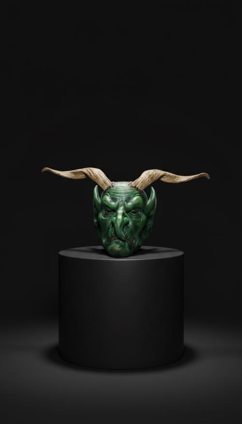 The Emerald Dweller – Hand-Carved Forest Goblin Sculpture | Decorative Objects by Holzkunst Samuel Meisinger. Item composed of wood compatible with art deco style