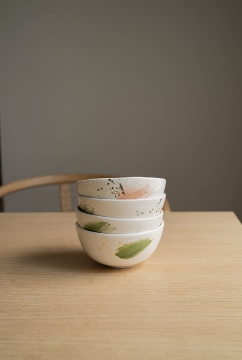 Handmade Porcelain Bowl. Off-white With Color Strokes | Dinnerware by Creating Comfort Lab
