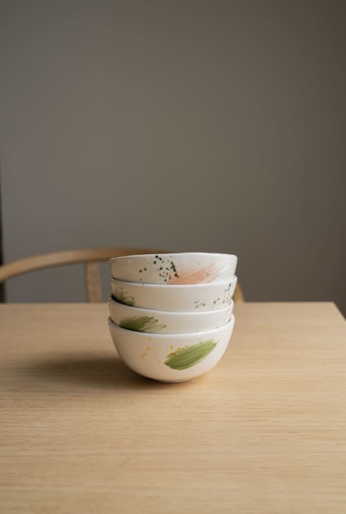 Handmade Porcelain Bowl. Off-white With Color Strokes | Dinnerware by Creating Comfort Lab. Item composed of ceramic