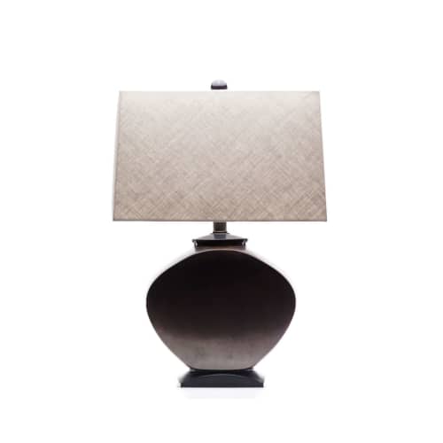 Audrey Japanese Brass Table Lamp | Lamps by Lawrence & Scott. Item composed of linen and ceramic