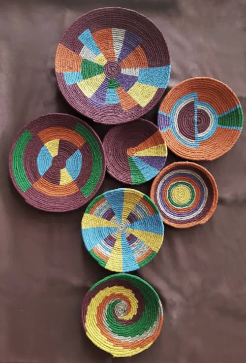 Set is 7 African Wall Plates Decor | Ornament in Decorative Objects by Sarmal Design. Item composed of cotton and synthetic in boho or contemporary style