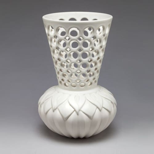 Calla Lily Pierced And Carved Vessel | Vase in Vases & Vessels by Lynne Meade. Item made of ceramic